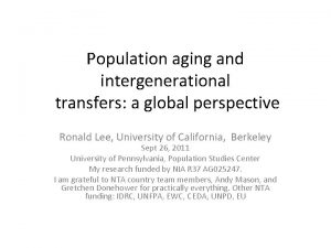 Population aging and intergenerational transfers a global perspective