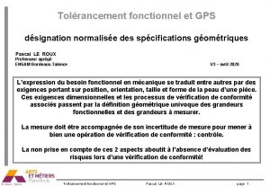 Tolrancement fonctionnel et GPS dsignation normalise des spcifications