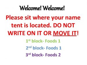 Welcome Please sit where your name tent is