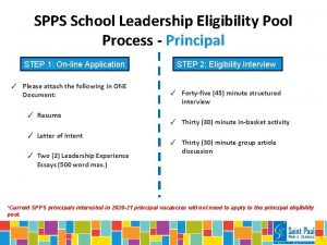 SPPS School Leadership Eligibility Pool Process Principal STEP