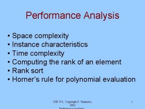 Performance Analysis Space complexity Instance characteristics Time complexity