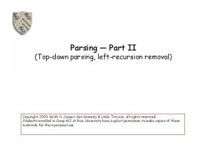 Parsing Part II Topdown parsing leftrecursion removal Copyright