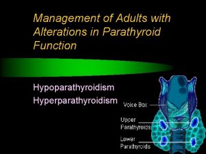 Management of Adults with Alterations in Parathyroid Function