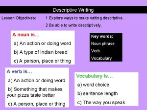 Descriptive Writing Lesson Objectives 1 Explore ways to