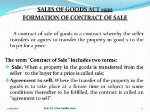 SALES OF GOODS ACT 1930 FORMATION OF CONTRACT