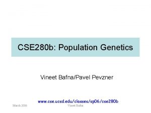 CSE 280 b Population Genetics Vineet BafnaPavel Pevzner