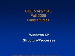 CSE 53437343 Fall 2006 Case Studies Windows XP