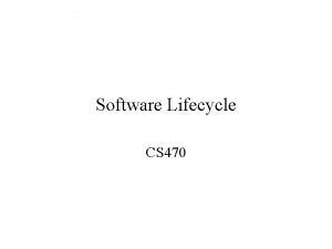 Software Lifecycle CS 470 UserCentered Development Usercentered development