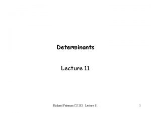 Determinants Lecture 11 Richard Fateman CS 282 Lecture
