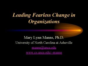 Leading Fearless Change in Organizations Mary Lynn Manns