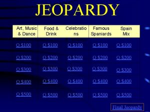 JEOPARDY Art Music Dance Food Drink Celebratio Famous