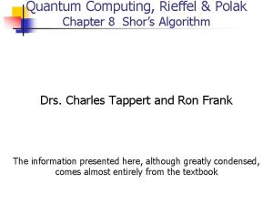 Quantum Computing Rieffel Polak Chapter 8 Shors Algorithm