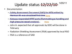 Update status 122210 10511 Documentation Safety Assessment Document