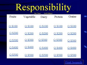 Responsibility Eric Gauer Jacob Habeger Fruits Vegetable Dairy