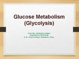 Glucose Metabolism Glycolysis Prof Ms Vrushali S Dighe