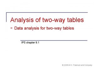 Analysis of twoway tables Data analysis for twoway