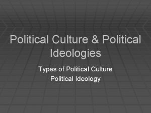 Political Culture Political Ideologies Types of Political Culture