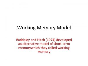 Working Memory Model Baddeley and Hitch 1974 developed