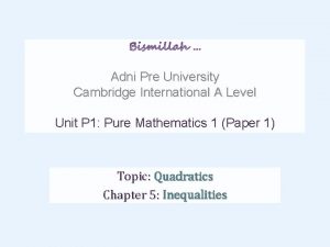 Adni Pre University Cambridge International A Level Unit