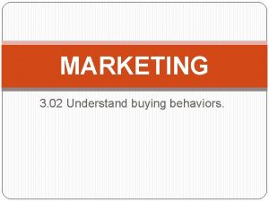 MARKETING 3 02 Understand buying behaviors Marketing Strategy