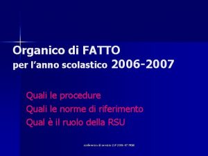Organico di FATTO per lanno scolastico 2006 2007