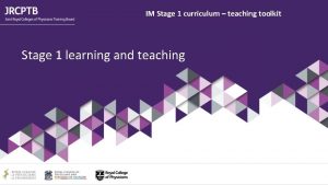 IM Stage 1 curriculum teaching toolkit Stage 1
