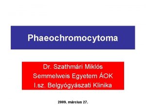 Phaeochromocytoma Dr Szathmri Mikls Semmelweis Egyetem OK I