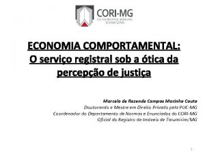 ECONOMIA COMPORTAMENTAL O servio registral sob a tica