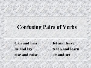 Confusing Pairs of Verbs Can and may lie