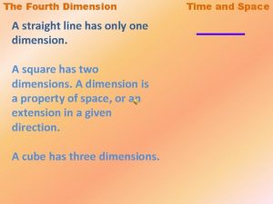 The Fourth Dimension A straight line has only