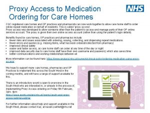 Proxy Access to Medication Ordering for Care Homes
