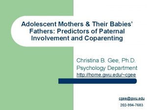 Adolescent Mothers Their Babies Fathers Predictors of Paternal