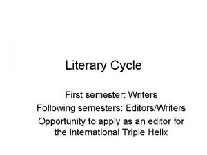 Literary Cycle First semester Writers Following semesters EditorsWriters