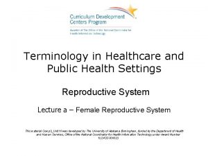 Terminology in Healthcare and Public Health Settings Reproductive