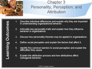 Learning Outcomes Chapter 3 Personality Perception and Attribution