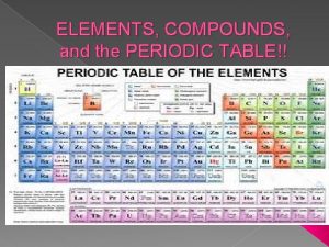ELEMENTS COMPOUNDS and the PERIODIC TABLE Elements and