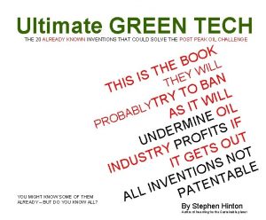 Ultimate GREEN TECH THE 20 ALREADY KNOWN INVENTIONS