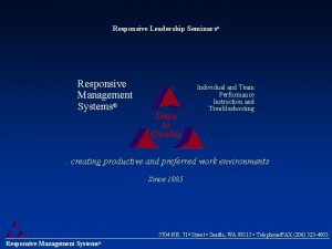Responsive Leadership Seminars Responsive Management Systems Individual and