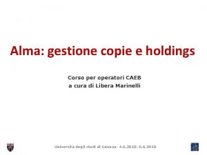 Alma gestione copie e holdings Corso per operatori