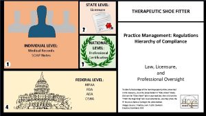 STATE LEVEL Licensure INDIVIDUAL LEVEL Medical Records SOAP