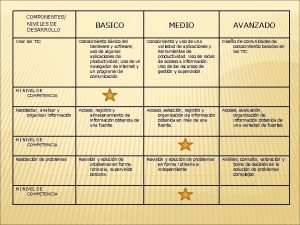 COMPONENTES NIVELES DE DESARROLLO Usar las TIC BASICO