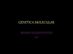 GENETICA MOLECULAR MELISSA VILLEGAS ACEVEDO 11C GENETICA MOLECULAR