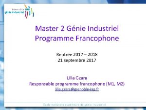 Master 2 Gnie Industriel Programme Francophone Rentre 2017