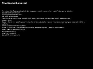 New Generic For Alesse The various side effects