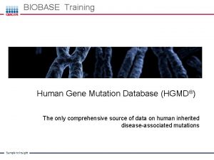 BIOBASE Training Human Gene Mutation Database HGMD The