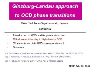 GinzburgLandau approach to QCD phase transitions Motoi Tachibana