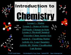 Lesson 1 Matter Lesson 2 States of Matter
