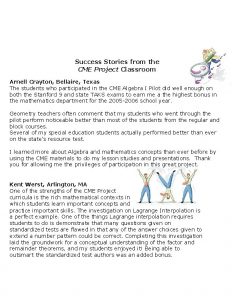 Success Stories from the CME Project Classroom Arnell