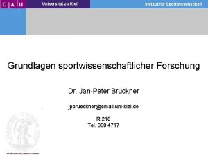 Universitt zu Kiel Institut fr Sportwissenschaft Grundlagen sportwissenschaftlicher