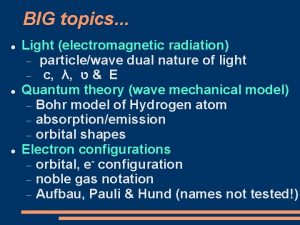 BIG topics Light electromagnetic radiation particlewave dual nature